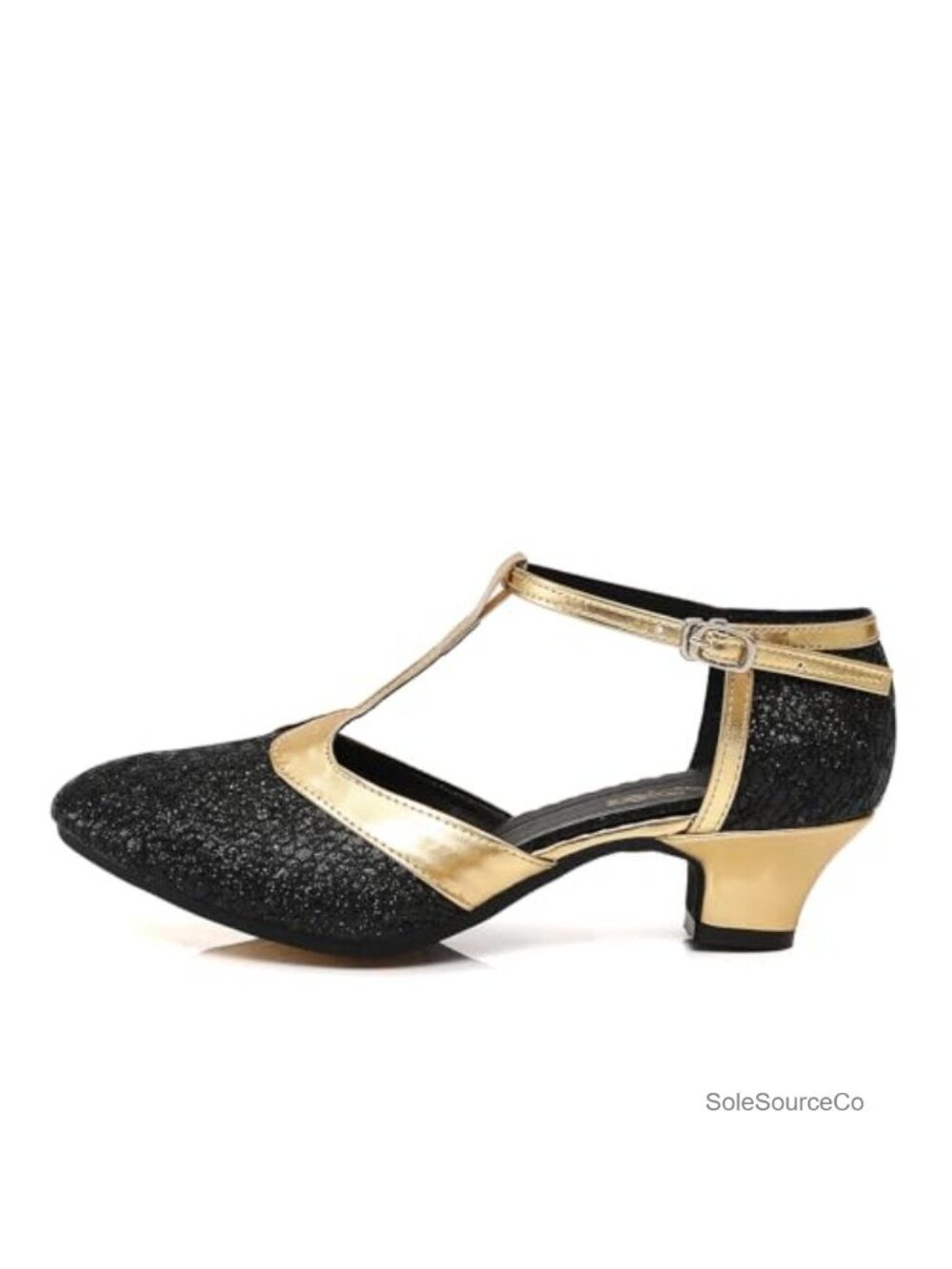 Women's Glitter T-Strap Cuban Heel Shoes 1920s Flapper Dance Pumps